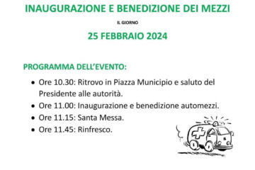 Locandina inaugurazione nuovi mezzi 25 febbraio 2024 ore 10:30 Croce Verde Mele